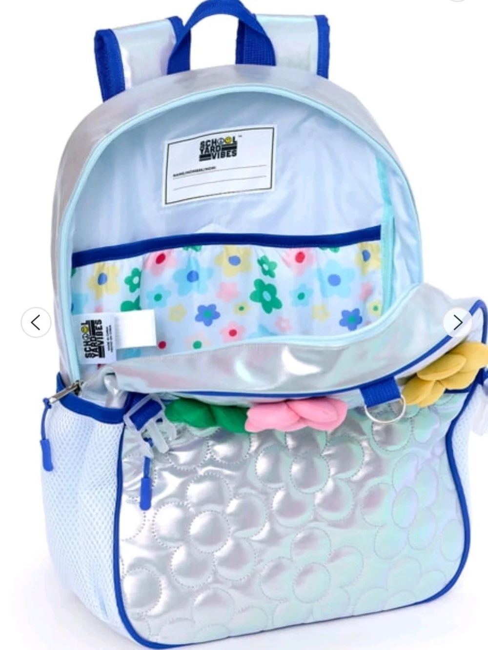 Kids Silver Floral Backpack with Multicolor Flowers - Brand